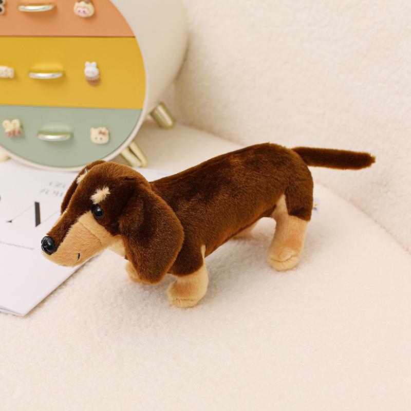 25cm Lifelike Black & Tan Dachshund Dog Plush Toy Soft Stuffed Animal Realistic Wiener Dog Gift for Kids