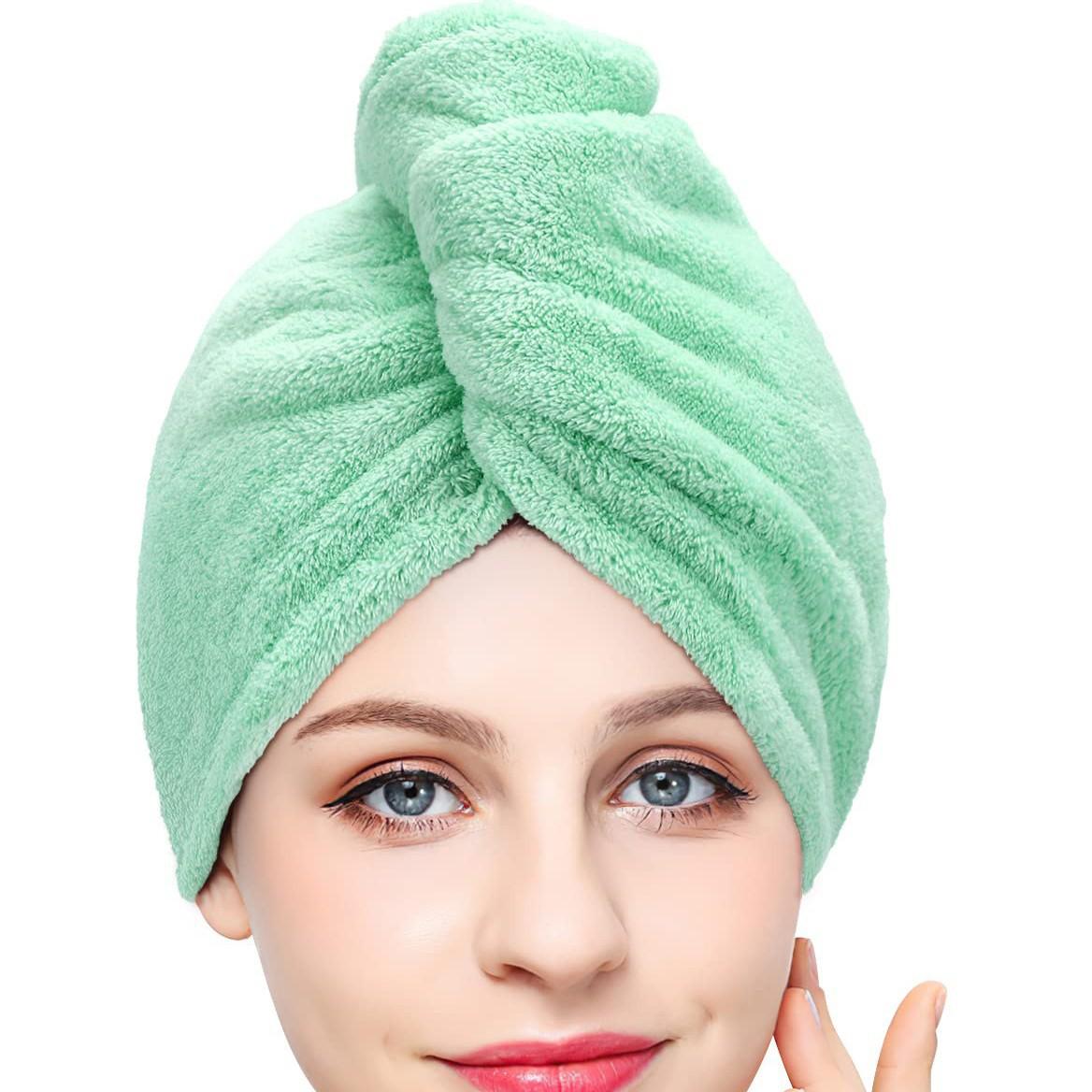 

1 шт. Обертывание для волос из микрофибры для женщин против пушистости, суперабсорбирующее, быстросохнущий тюрбан для сушки кудрявых, длинных, густых волос, обертывание для мокрых волос зелёный