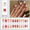 Heart-Shaped Rhinestone Bow Nail Art - Valentine's Day French Long Tips