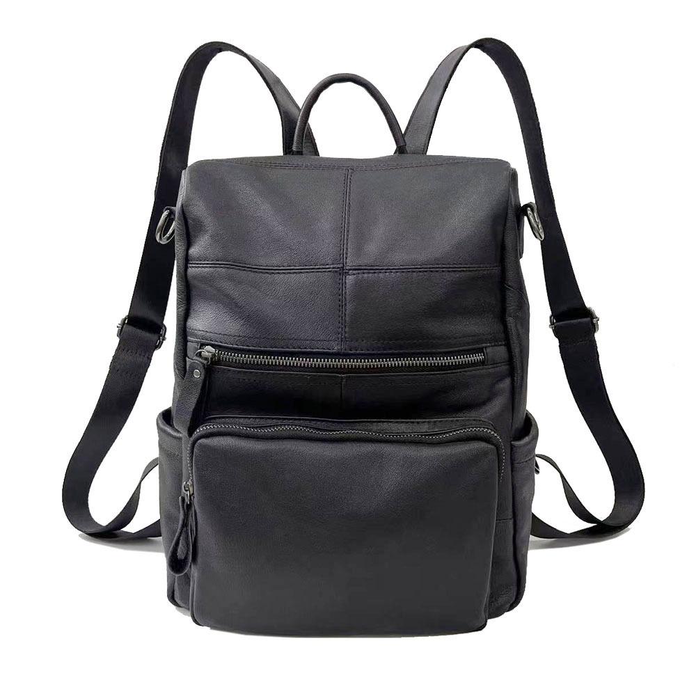 Leather Backpack Black First Layer Cowhide Women'S Backpack Trendy Versatile Soft Leather Women'S Bag