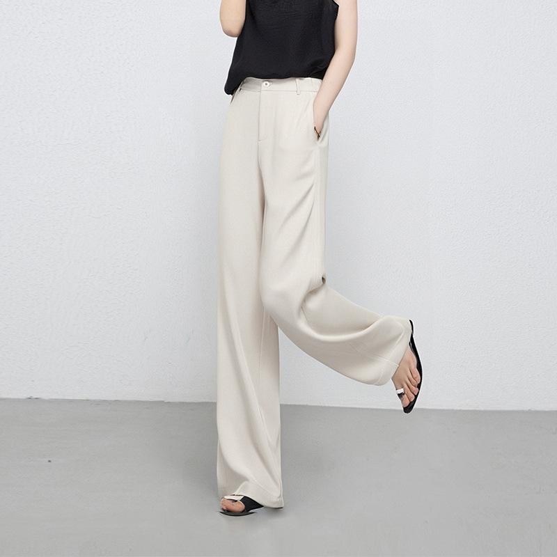 Women's summer thin pants, cool silk cooling high-waist wide-leg pants, women's casual pants, drapey and slimming straight-through long pants