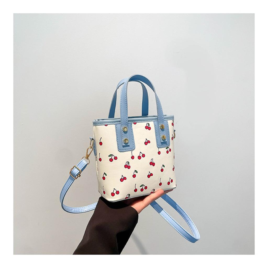 Fresh Cherry Print Fashionable Large Capacity Cute Commuter Shoulder Handbag Small Square Bag for Women