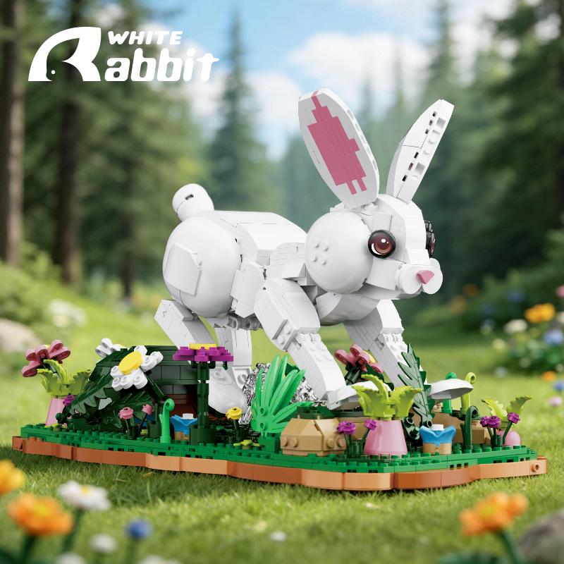 Jie Xing Animal Series: White Rabbit Model - Children s Educational DIY Building Blocks