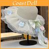 Summer Straw Hat For Women With Lace Bow Sun Protection Beach Vacation