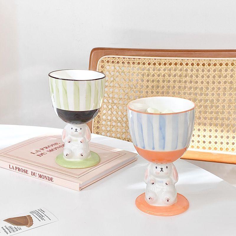 Niedlicher Rosa Hase Basis Trinkgeschirr Keramik Kreativ Cartoon Häschen Niedliche Wasser Tasse Dessert Eis Schüssel Teetasse Kawaii Dropshipping