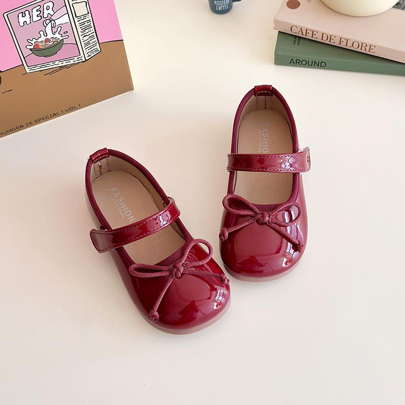 

Girls Spring and Autumn New Bowknot Soft Sole Leather Shoes, Stylish Baby Shoes, Red Little Girl s Loafers 25 вина червоного кольору