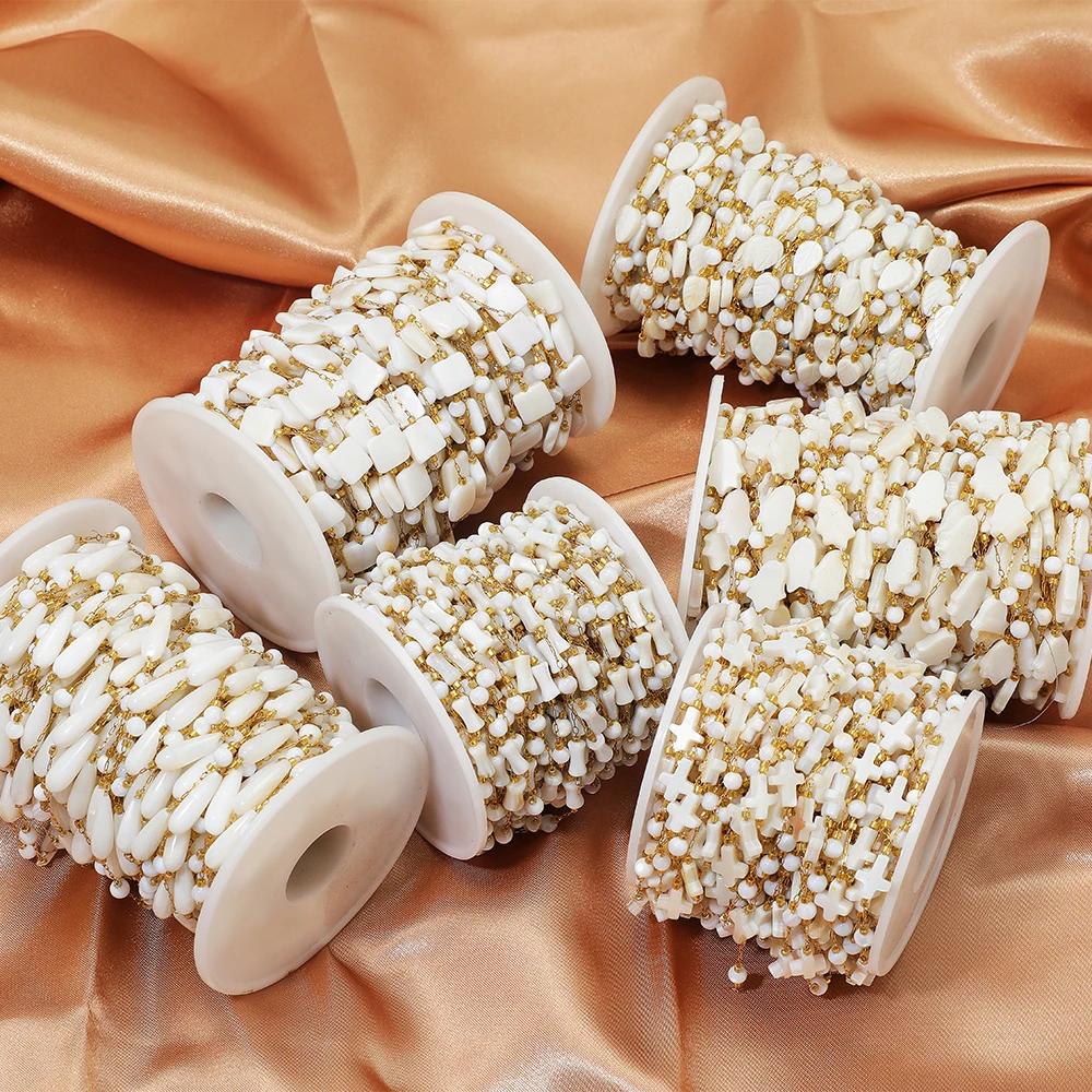 1 Meter Natural Shell Corss Stainless Steel Gold Chains for DIY Jewelry Findings Earrings Making Necklaces Bracelets Supplies