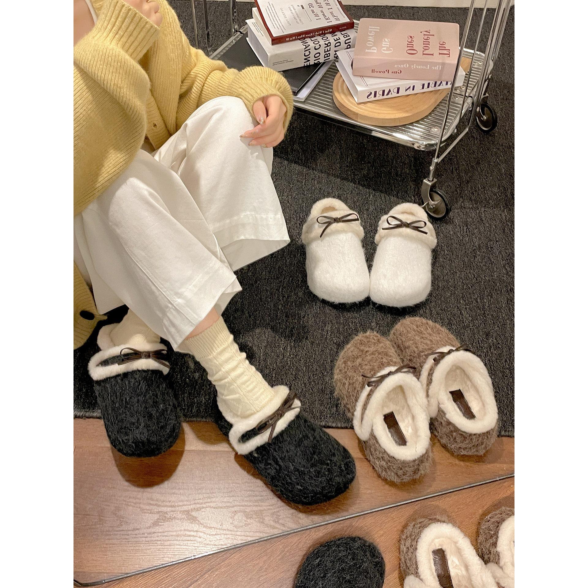 

Two wear retro non-slip heightened thick-soled fluffy slippers for women in winter, velvet warm snow cotton mop 40 коричневий