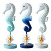 Wooden Seahorse Ornament with Round Base Rustic Seashell Starfish Seahorse Figurine Home Coastal Beach House Decoration