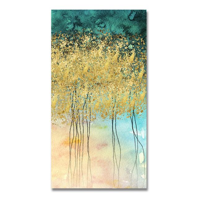 AHPAINTING Pictură pe pânză Artă de perete Nordic Frunze de aur Copaci Poster Cuadros Poza de perete pentru Living Room Decor fără cadru