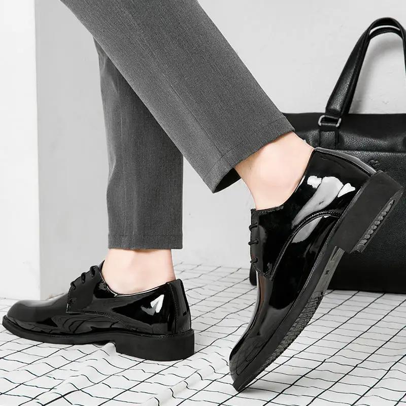 FashionPointed Toe Official Patent Leather Dress Shoes Man Bright Upper Social Shoe for Men Cheap Liquidation 2024 Style Trend Party 39