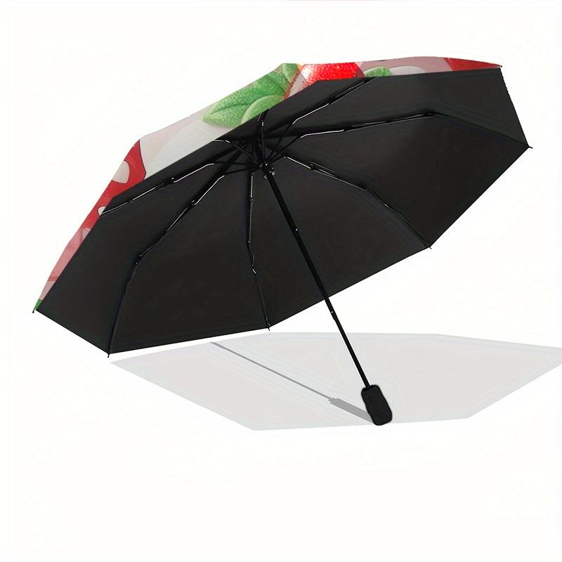 Hello Kitty,Strawberry Automatic Folding Umbrella-Simple 8-Rib Design, Bright Cartoon Pattern, Durable Iron Frame, Suitable For Travel, Outd