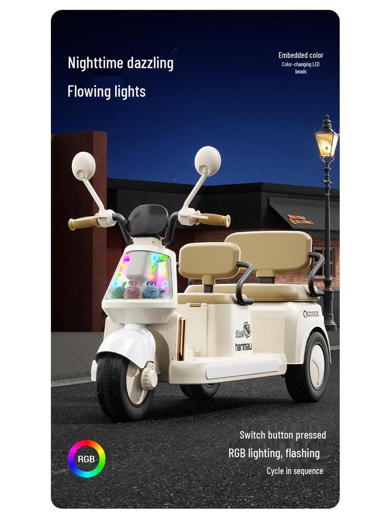 Children's Electric Two-Seater Motorcycle: Rechargeable Three-Wheeler Toy for Boys and Girls