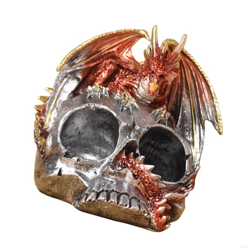 62KD Scary Dragon Skull Sculpture Halloween Decorative Resins Ornament Spices Stand