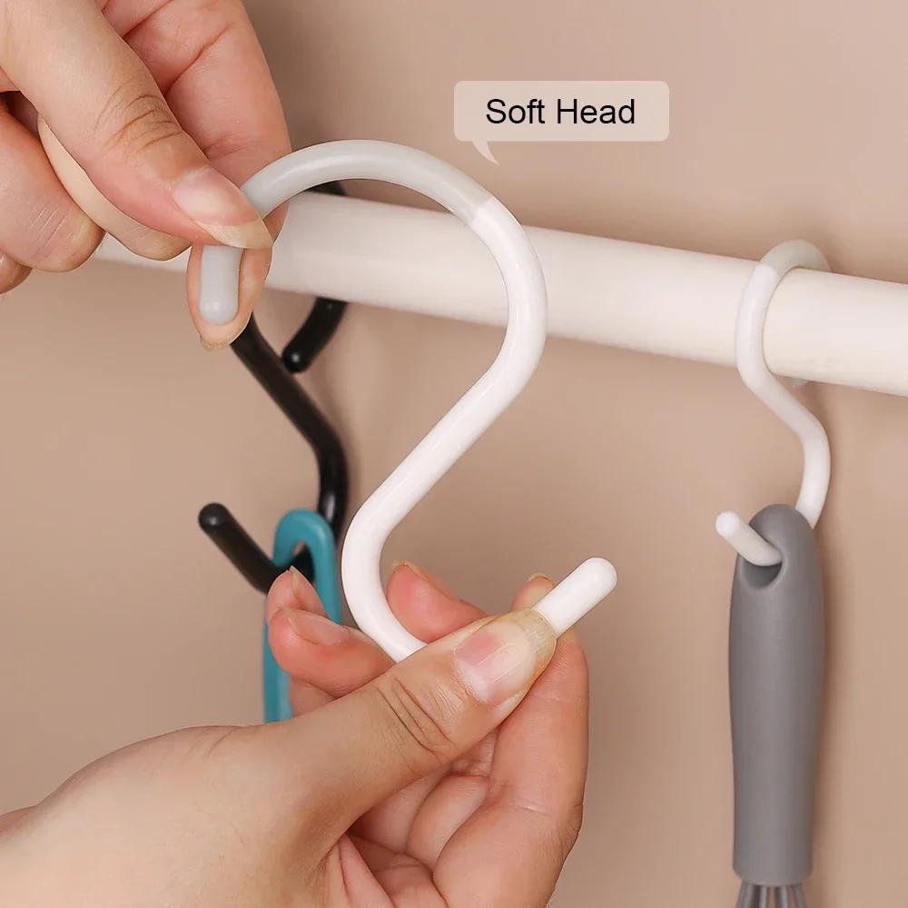 Multi-Purpose S-Shaped Hooks - Flexible Head & Neck, Easy Twist Design, Durable Plastic Wall-Mounted Hooks for Kitchen