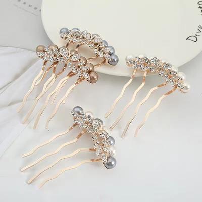 Elegant Pearls Hair Combs for Bride Wedding Women Daily Party Hair Jewelry Shiny Rhinestone Hairpin Lady Ponytail Holder Clips