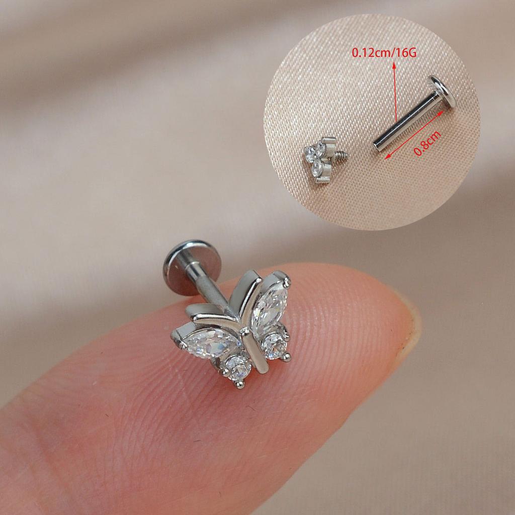 1PC Titanium Stainless Steel Earrings Tiny Butterfly Leaf Flat Rook Lobe Cartilage Snug Helix Couch Tragus Labre Piercing 16G
