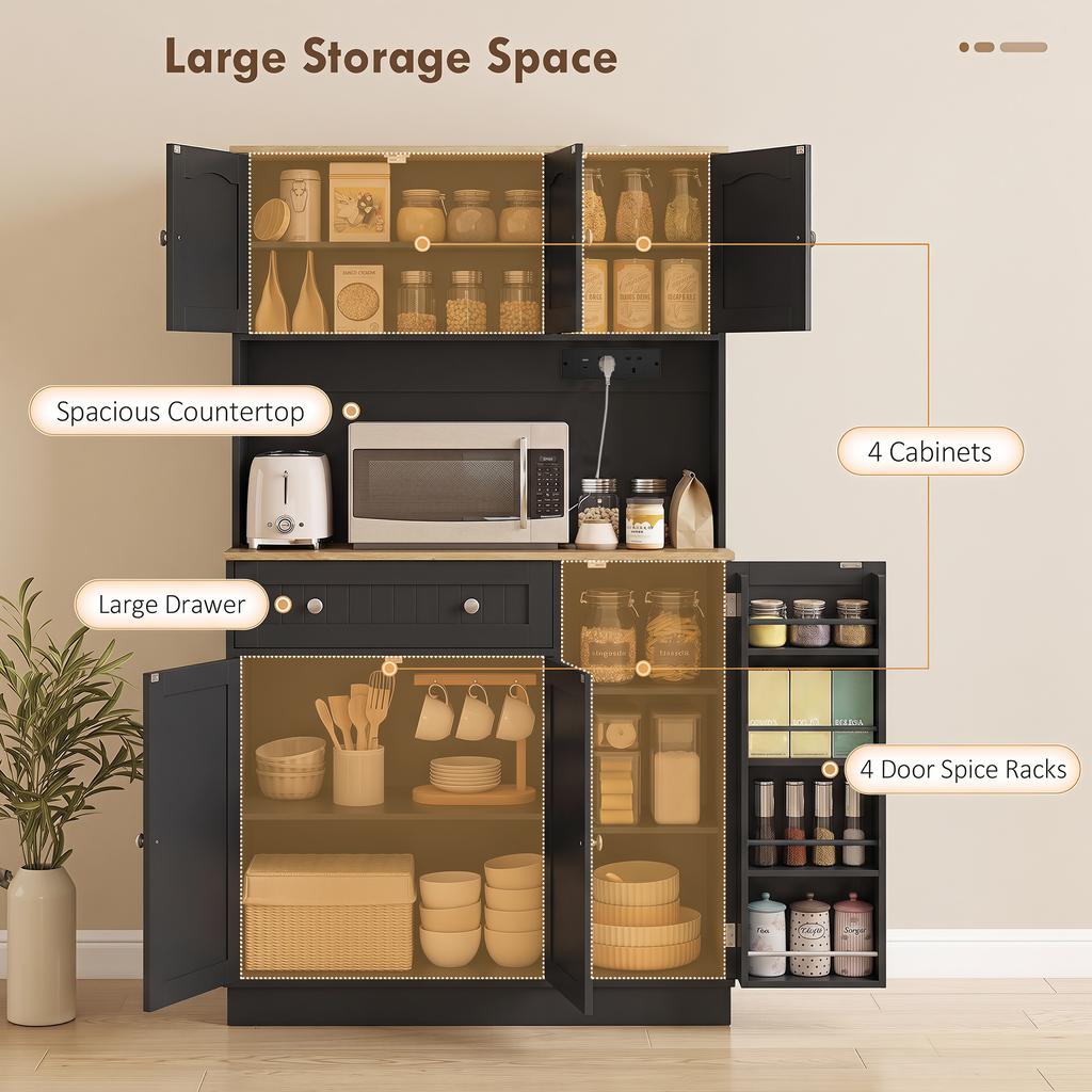 173 cm Tall Kitchen Cupboard Pantry Storage Cabinet, Black