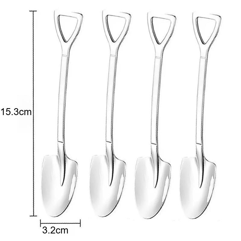 Stainless Steel Shovel Point Spoons Watermelon Coffee Tea Spoon Ice Cream Dessert Tip Scoop Cutlery Tableware Set Kitchen Tools