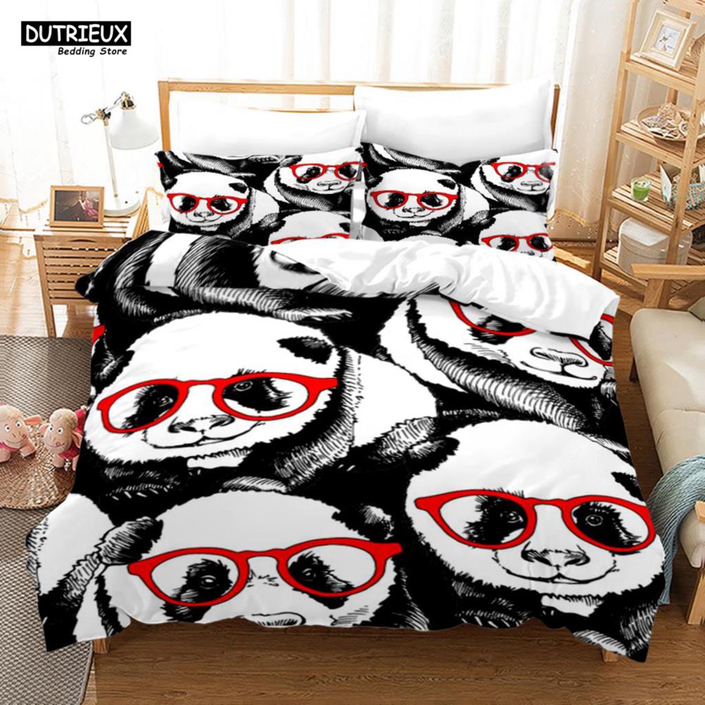 Cartoon Chinese Panda Bedding Set Soft Microfiber Double Queen King Twin Duvet Cover Kids Girls Room Decor White Duvet Cover