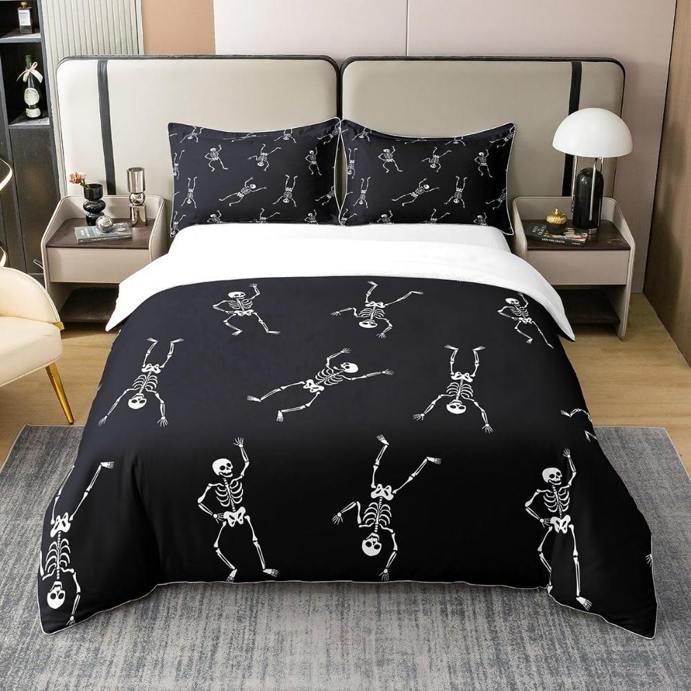 Black Cat Duvet Cover Halloween Witch Hat Comforter Gothic Spider Bedding Set for Kids Teens Halloween Decor