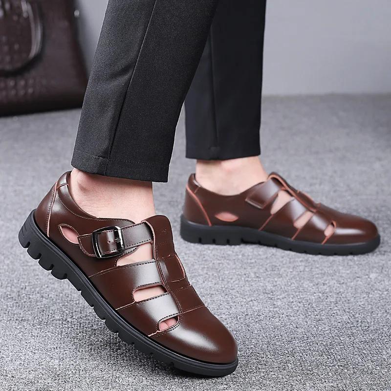 Summer New Luxury Brand Roman Sandals Soft Soled Hollow Out Leather Shoes Business Formal Brown Sandals Casual Breathable Shoes