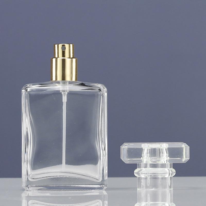 Transparent 100ml Square Perfume Bottle with Snap-on Dispenser