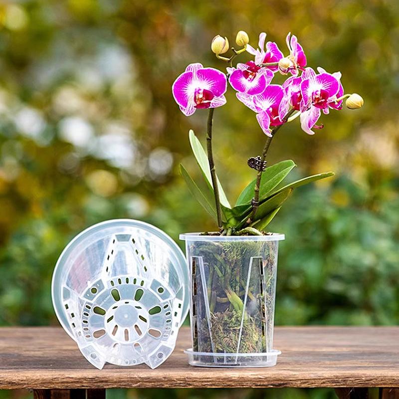 Plastic Transparent Flower Pot With Pan Thickened Small/Large Orchid Pot Hollow Transparent Flower Pot