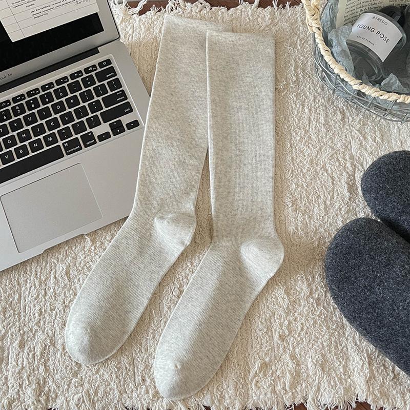 Pressure Calf Socks for Slimming and Sweetening in Autumn and Winter, Solid Color Versatile Socks, Women's Pure Cotton Knee-length Socks