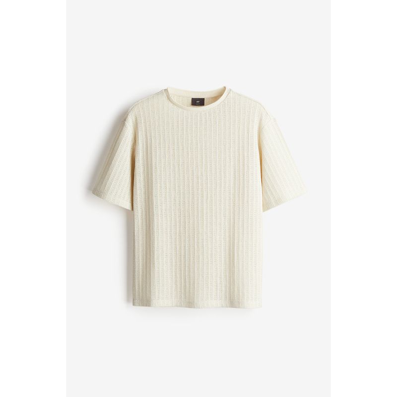 

HM Men s and Women s T-shirt Autumn Heavy Weight Plaid Crew Neck Casual Cut Out Ruched Loose Short Sleeve Tops 1229804 Light Beige 175/108