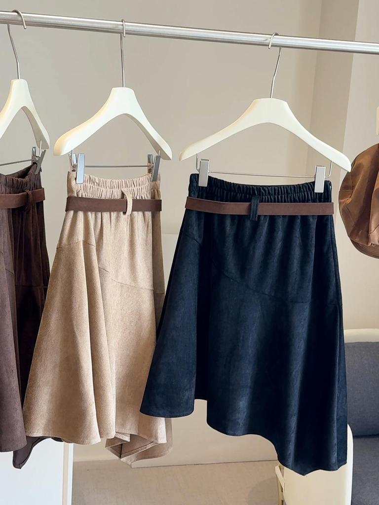 Women's Retro Suede High-Waist Bodycon Midi Skirt