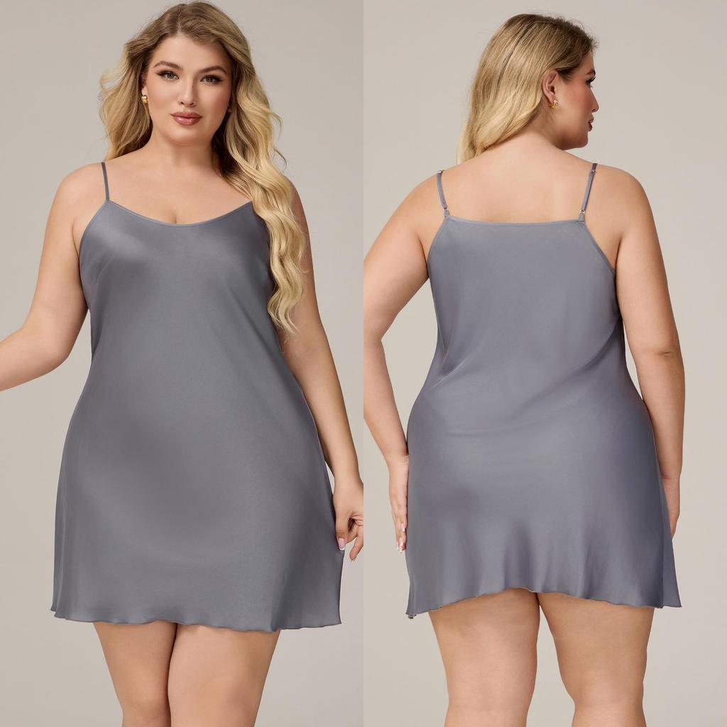 Yaoting Plus Size Spaghetti Strap Satin Chiffon Pajamas for Women - Summer Nightgown Homewear