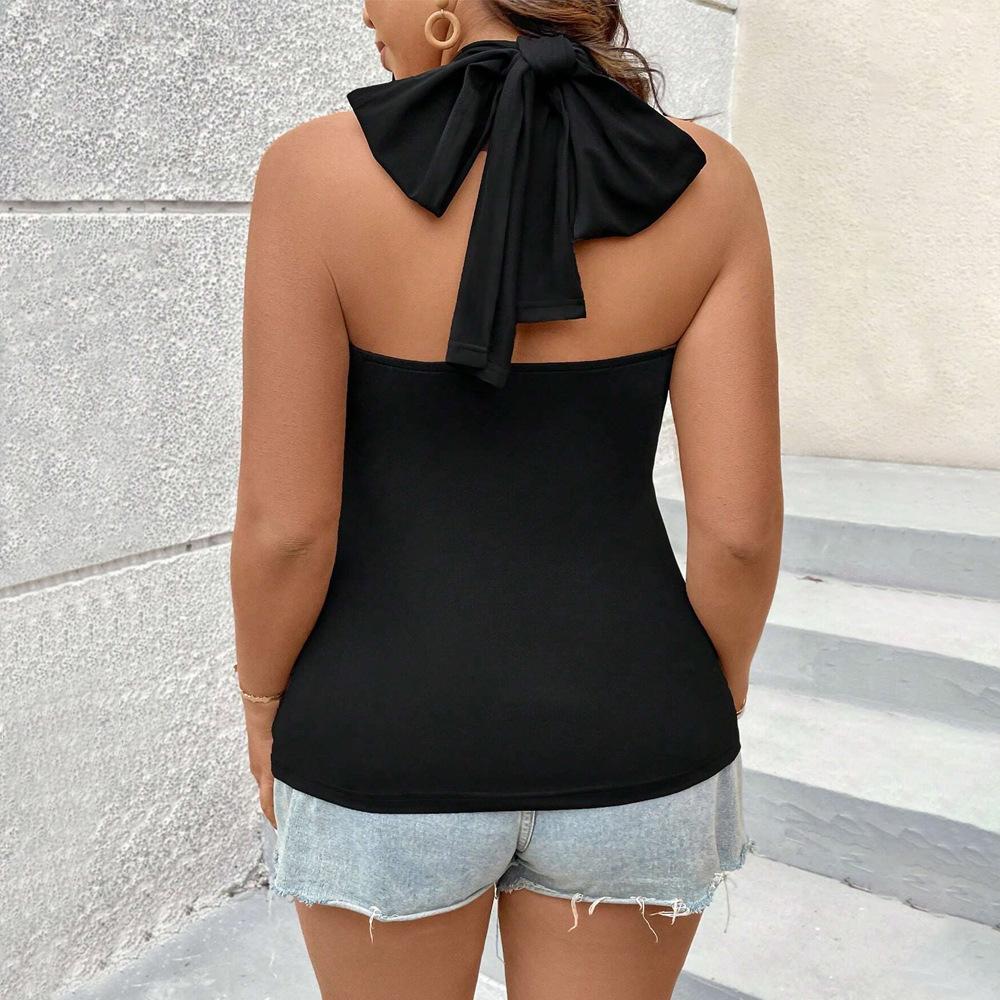 European and American plus-size women's INS new solid color sleeveless halter strap backless slim sexy top T-shirt for women