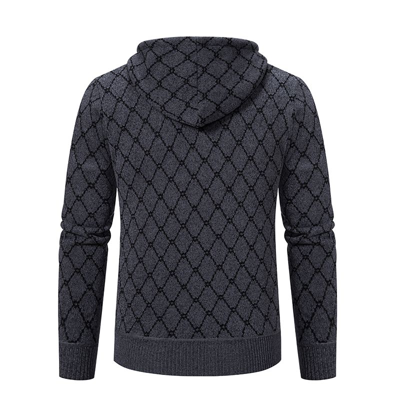 Winter Men's Cardigan Sweater with Thick Velvet and Loose Casual Hooded Knitted Jacket for Outerwear