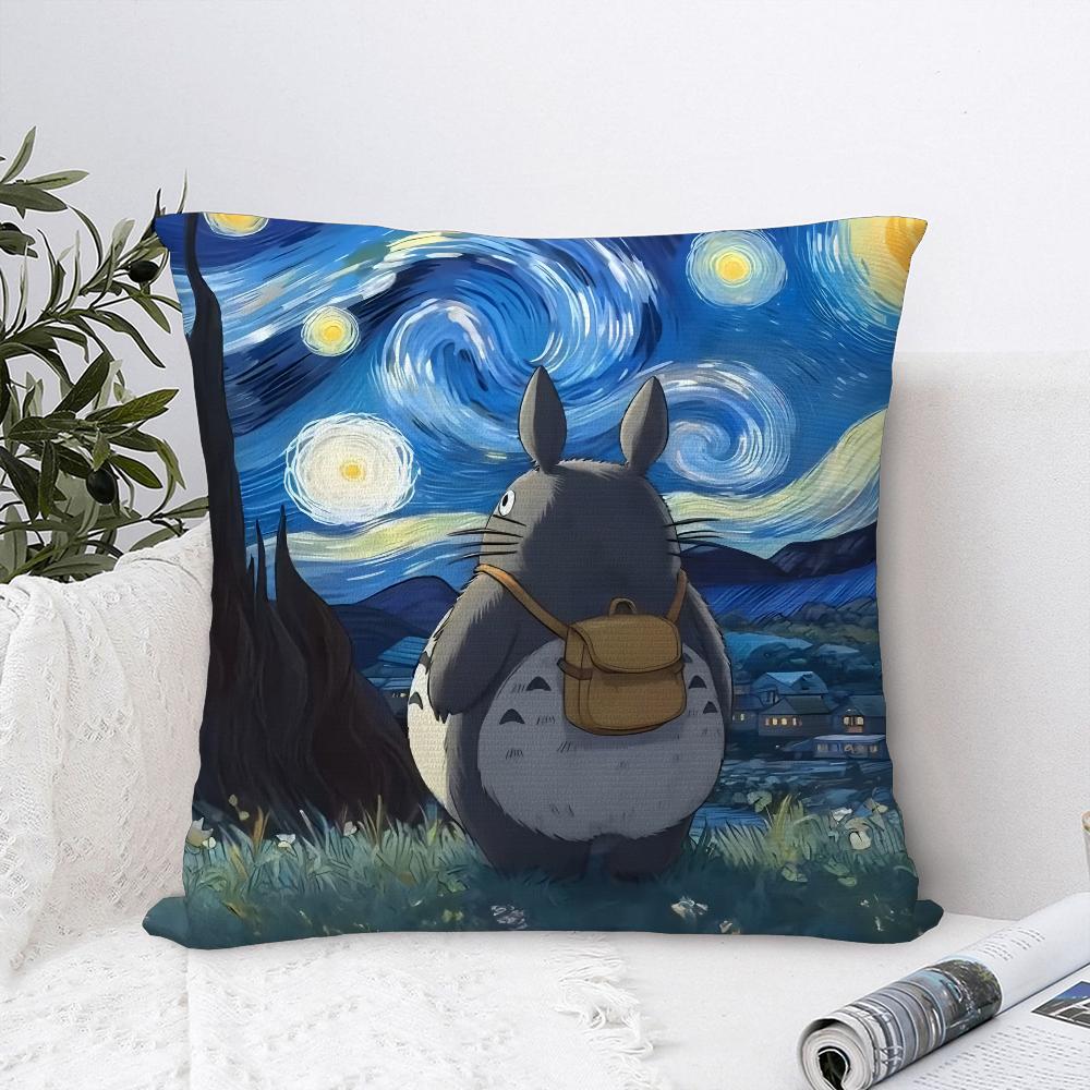 Kawaii Cute T-Totoroes Pillow Case Sofa Decorative Home Double-sided Print Plush Square Throw Pillow Covers Cushion Decor Cover