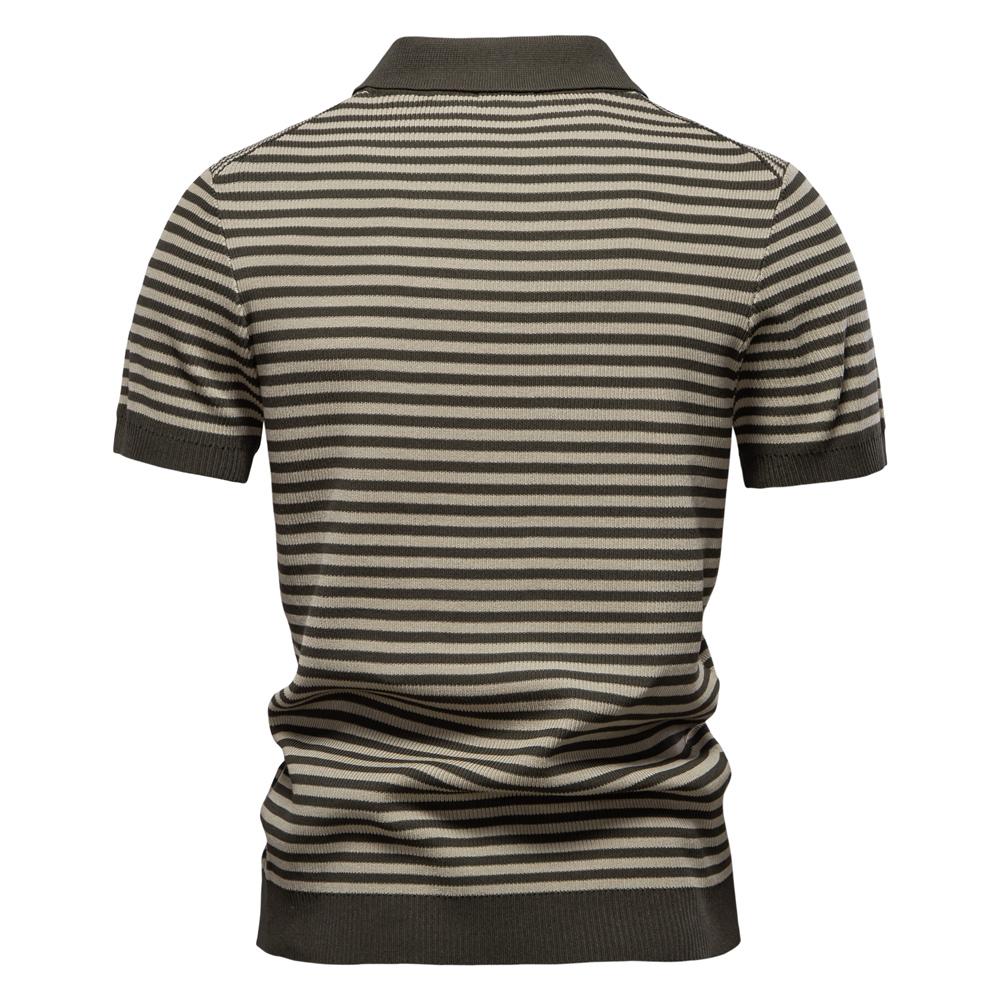 AIOPESON Men Knitted Strip Polo Shirt V Neck Short Sleeve Summer Knitwear Breathable Top Polo Men