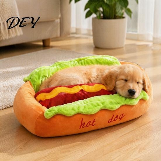 Einzigartiges Haustierhaus für Dackel Hot Dog Bett, Niedliches Gemütliches Kuschel-Häuschen mit Abnehmbarem Waschbarem Polster, Lustige Indoor-Katzenhöhle Brötchen Plüschbett Kleine Hunde Katzen Weich