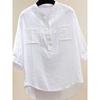 Plus Size Women White Loose Casual Round Neck Three Quarter Sleeve Shirt