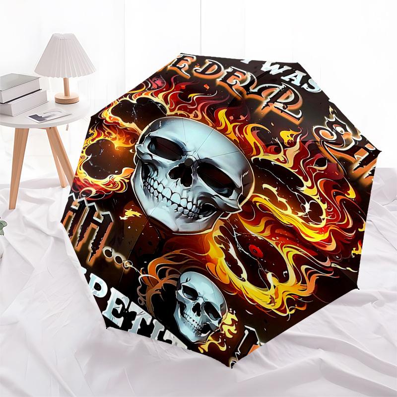 1pc skull fire Automatic Open, Windproof, Compact Travel Umbrella, Gift for Birthday, Christmas, Business 93059