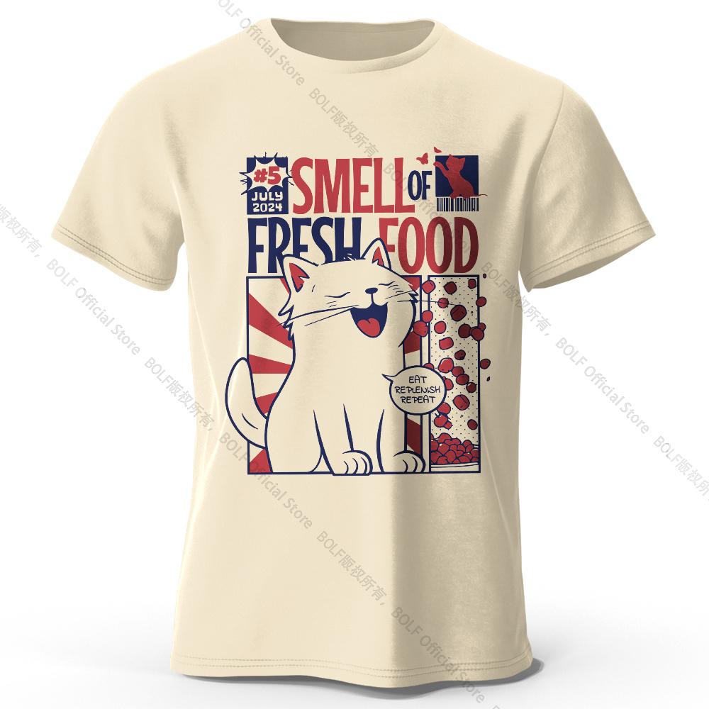 Men s Cat Printed T-Shirt 100% Organic Cotton Relaxed Fit Hand Painted Design Tee for Adults Quirky Fashion S бежевый