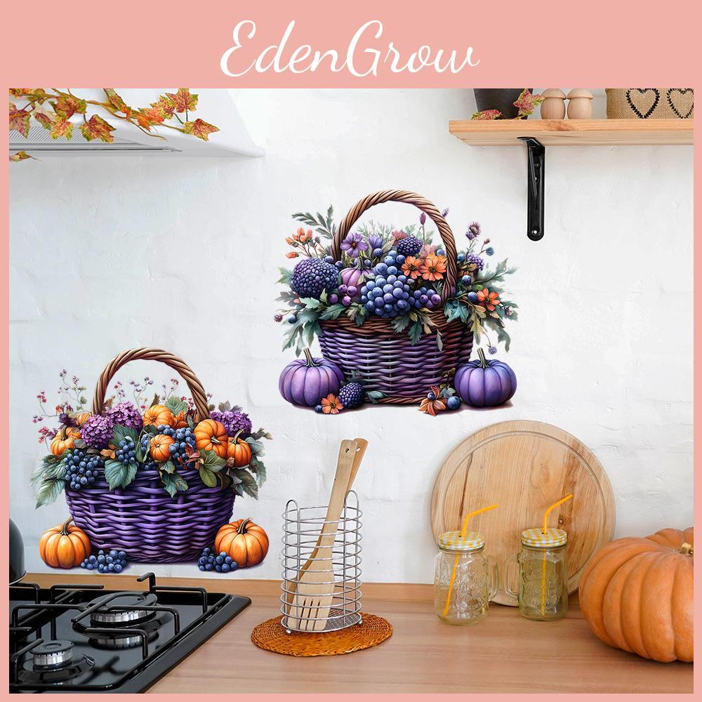 Halloween Flowers Pumpkin Fruit Basket Glass Showcase Home Decor Wall Stickers