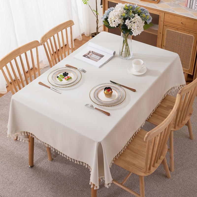 Pvc Tablecloth Waterproof, Oil-Proof And Anti-Scalding Leave-In Dining Table Cloth Household Rectangular Macaron Solid Color Fringed Coffee Table Mat
