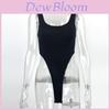Summer Womens Cotton Bodycon Jumpsuit With U Neck And High Slit For Casual Wear