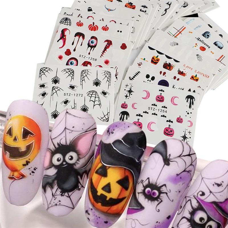 Hot Selling Nail Art Stickers Ins Halloween Skull Funny Pumpkin Bat Nail Water Sticker Nail