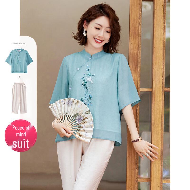 Summer Chinese Style Embroidered Chiffon Two-Piece Set