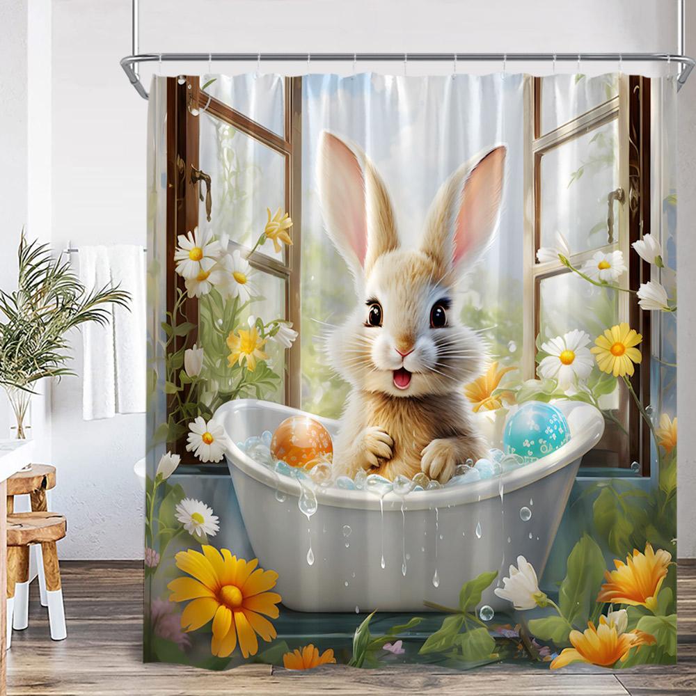 Lustige Tiere Baden Duschvorhänge Hochlandrind Schweine Kaninchen Hunde Badewanne Badezimmer Dekor Polyester Duschvorhänge mit Haken