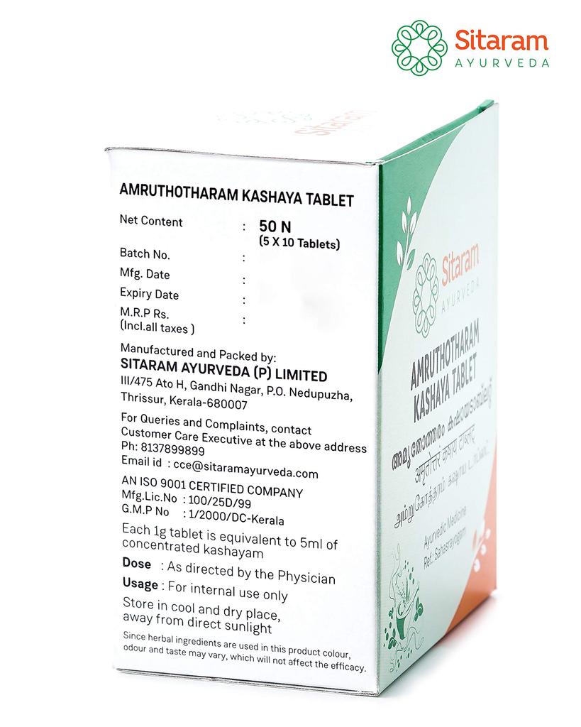 Sitaram Ayurveda Amruthotharam Kashya (Sud) Tablette | Ayurvedische Verdauungs-, Fieberunterstützung | Mit Ingwer, Guduchi & Haritaki | Natürliche Kräuterformel