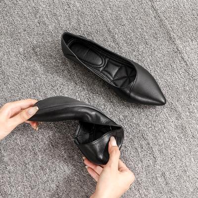 Flat-soled Soft-soled Work Shoes Women's Black Pointed Single Shoes Women's Soft Leather Shallow Mouth Comfortable Career Interview Flight