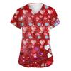 Women's Fashion Short-Sleeve Valentine's Day Print V-Neck Pocket Workwear Top