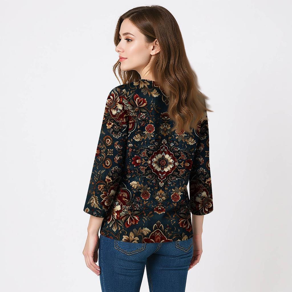 Dámské košile s 3/4 rukávem Topy s výstřihem do V Topy pro volný čas Základní trička Halenka Volné topy